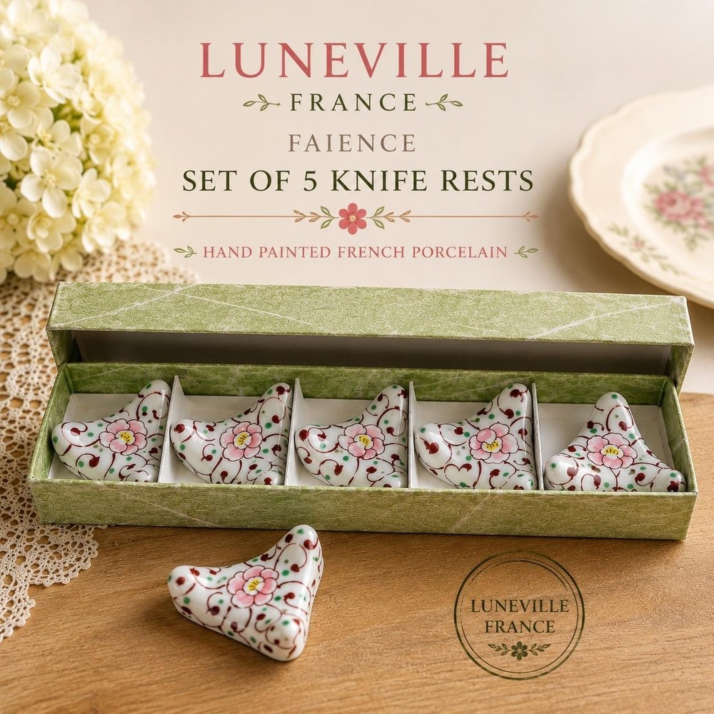 Vintage Lunéville France Faience Knife Rests Set of 5 Hand Painted Floral French